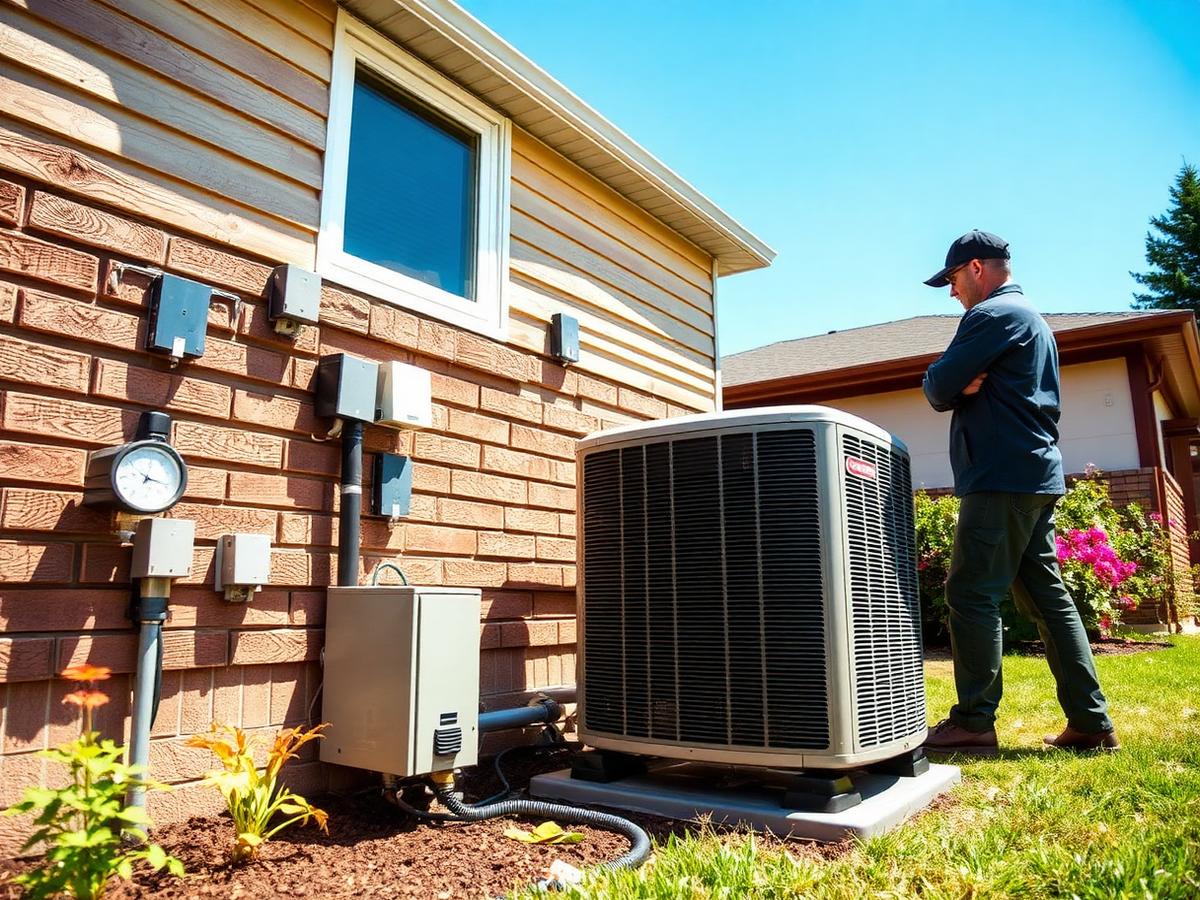 Central air conditioner service in Oshawa backyard