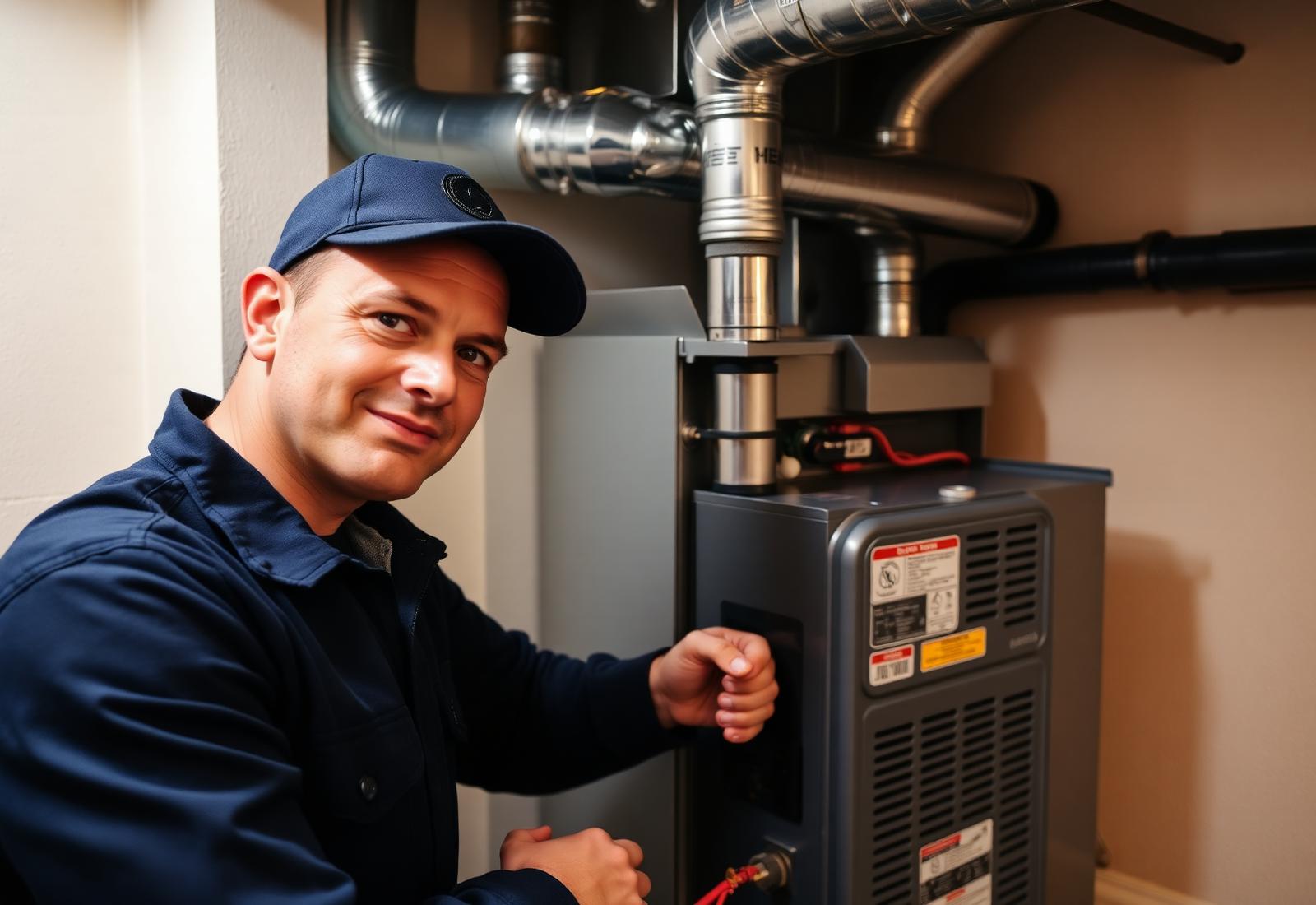 Licensed HVAC technician repairing a residential furnace in Oshawa